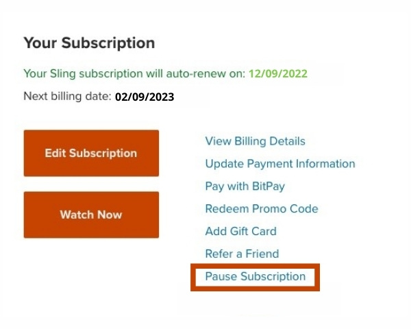 Pause Sling tv Subscription
