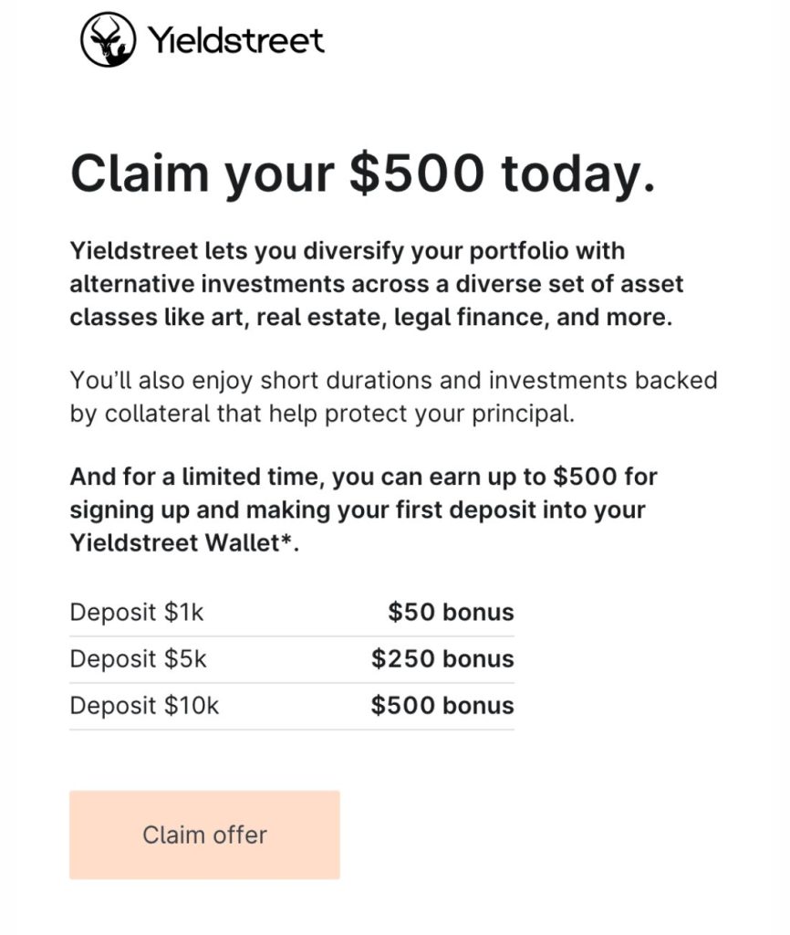 Yieldstreet bonus