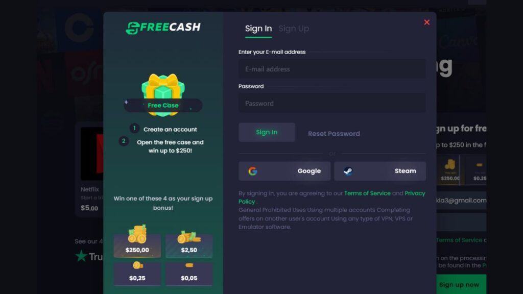 FreeCash sign up bonus